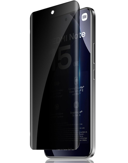 Sticlă temperată ERBORD Anti-Spy pentru protecția vieții private (2 buc.) pentru Xiaomi Redmi Note 15 5G / Poco M8 5G