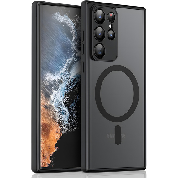 Husă pentru Samsung Galaxy S22 Ultra, pentru MagSafe, ERBORD Matt Case, negru + sticlă pentru ecran