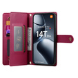 Cu clapetă pentru Xiaomi 14T Pro, Wallet Zipper Pocket, roșu