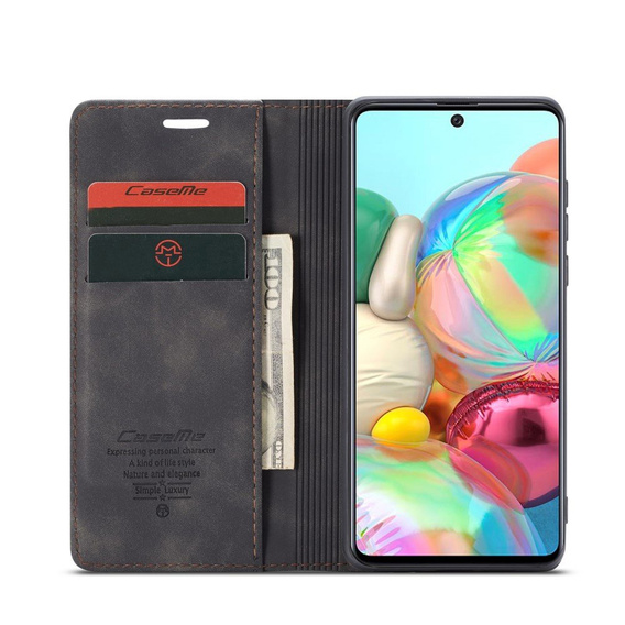 Husa CASEME pentru Samsung Galaxy A71, Leather Wallet Case, negru