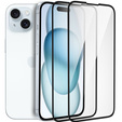 2x sticlă călită pentru iPhone 15, ERBORD 3D pentru întregul display