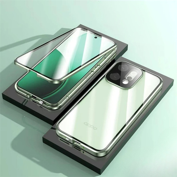 Carcasă pentru Oppo Reno 14, sticlă magnetică dublă, transparentă cu laturi verzi