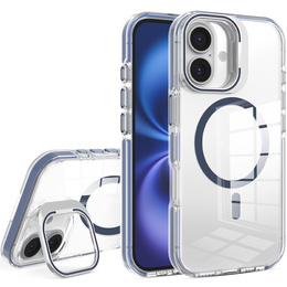 Husă pentru iPhone 17, pentru MagSafe, cu suport, transparentă cu inserții albastru închis