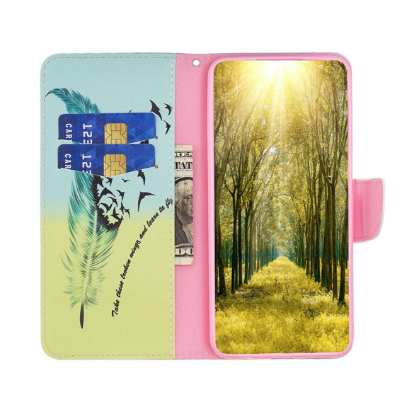 Cu clapetă pentru Samsung Galaxy M34, Wallet, feather, albastru