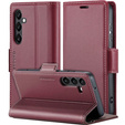 Husă pentru Samsung Galaxy A25 5G, ERBORD Glossy Litchi, portofel cu clapetă, roșu