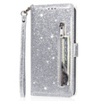 Cu clapetă pentru Samsung Galaxy A36 5G, Wallet Zipper Pocket Glittery, de argint