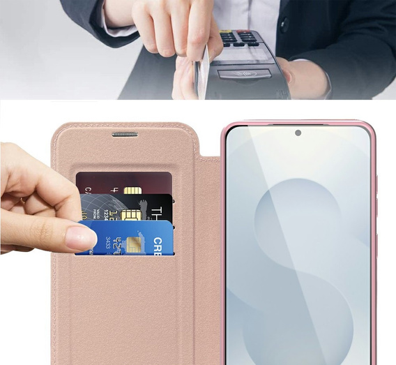 Cu clapetă pentru Samsung Galaxy S25 Edge, RFID Wallet MagSafe CamShield, roz
