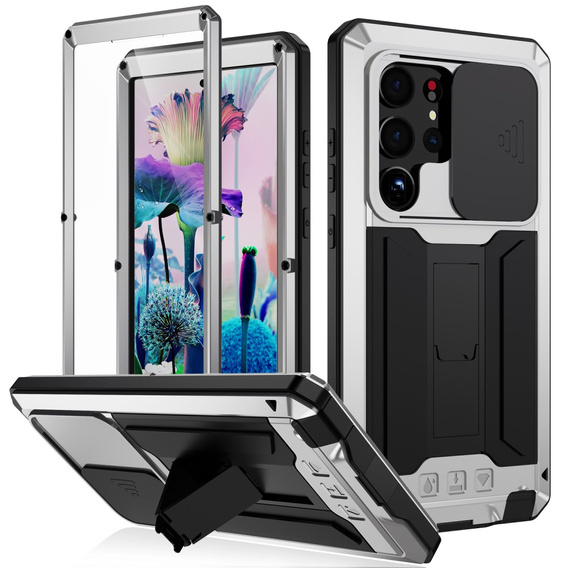 Husă blindată pentru Samsung Galaxy S23 Ultra, R-JUST CamShield Slide, de argint