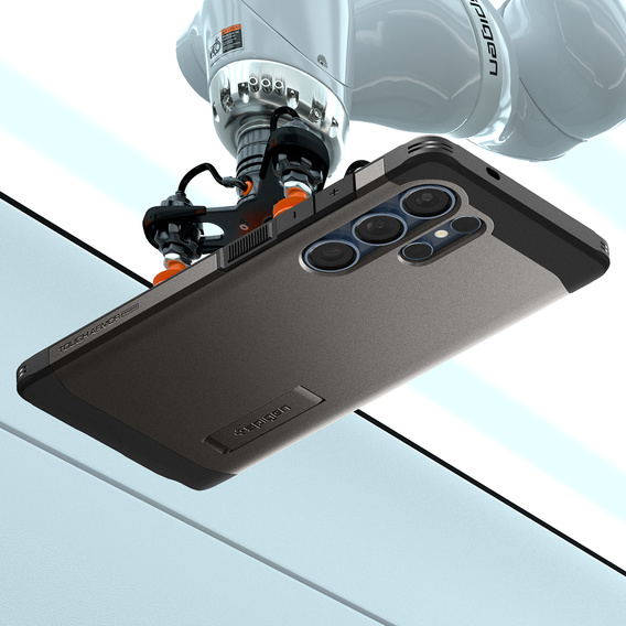 Carcasa Spigen pentru Samsung Galaxy S25 Ultra, Tough Armor Mag MagSafe, gri + 9H Tempered Glass