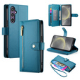 Cu clapetă pentru Samsung Galaxy S25, Wallet Zipper Pocket, albastru