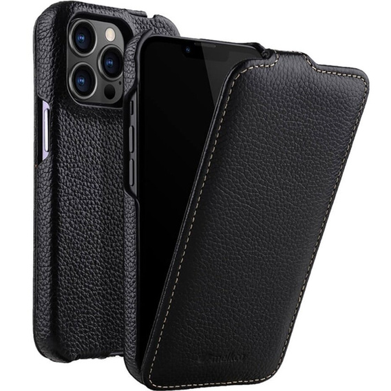 MELKCO carcasă flip pentru iPhone 12 / 12 Pro, piele, flip, negru