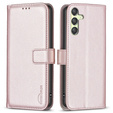 Cu clapetă pentru Samsung Galaxy A25 5G, BINFEN Wallet, roz rose gold + sticlă 9H
