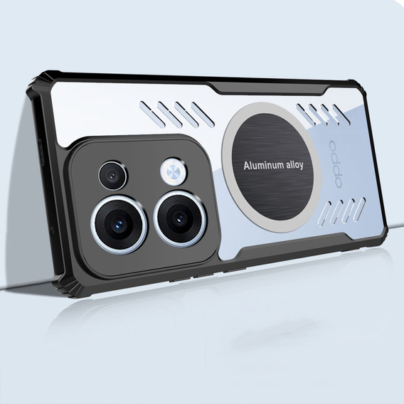 Carcasă pentru Oppo Reno 13, cu placă magnetică, transparent / negru