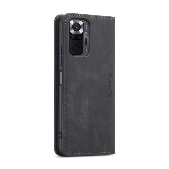 Husa CASEME pentru Xiaomi Redmi Note 10 Pro, Leather Wallet Case, negru