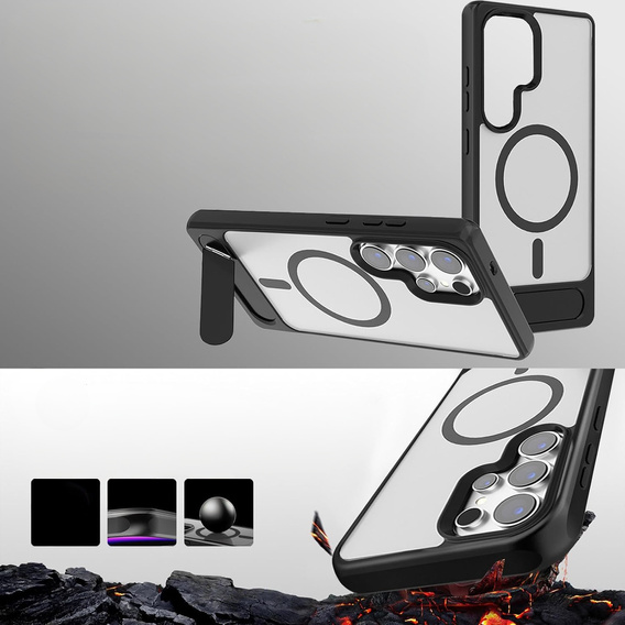 Husă pentru Samsung Galaxy S25 Ultra, Kickstand Matt Case, pentru MagSafe, negru