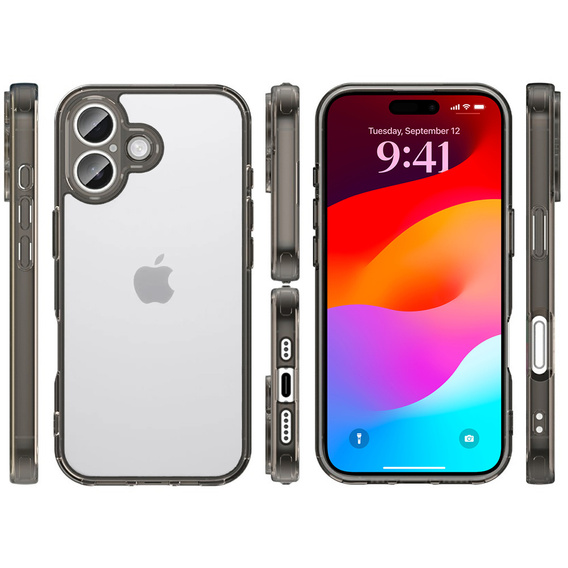 Husă pentru iPhone 17, cu capac pentru cameră, transparentă cu laturi negre