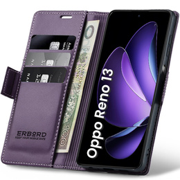 Husă pentru Oppo Reno 13, ERBORD Glossy Litchi, portofel cu clapetă, violet