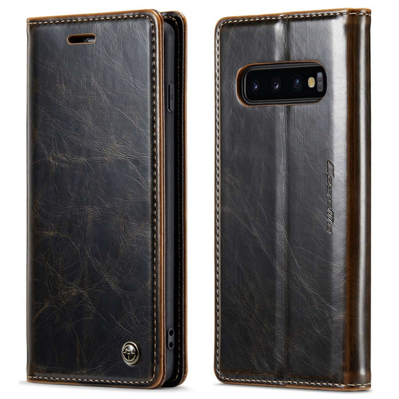 Carcasă flip CASEME pentru Samsung Galaxy S10+ Plus, Waxy Textured, cafea