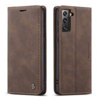 Husa CASEME pentru Samsung Galaxy S21 FE, Leather Wallet Case, cafea