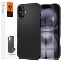 Carcasa Spigen pentru iPhone 16, Thin Fit Mag, negru + sticlă temperată 9H