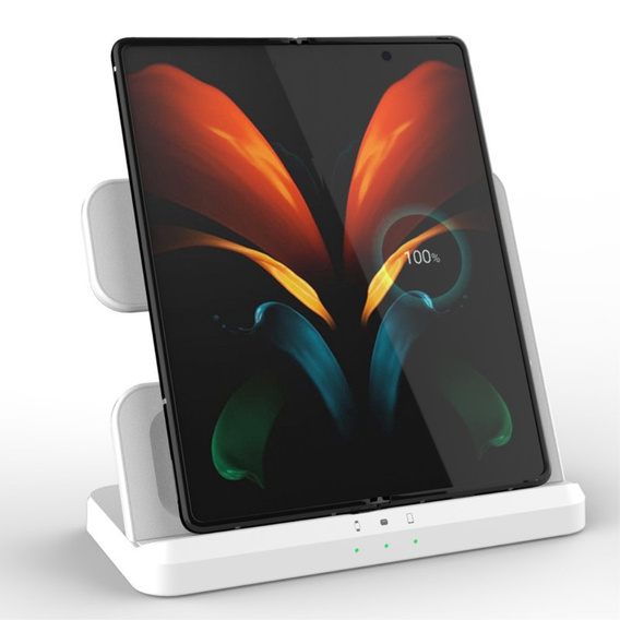 Încărcător wireless inductiv 3 în 1 QI rapid pentru Samsung S25 S24 S23 Galaxy Watch Buds Stație albă