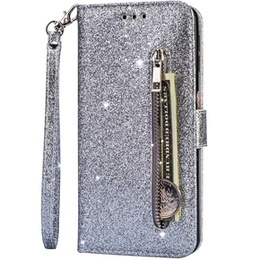 Cu clapetă pentru Xiaomi Redmi Note 8 Pro, Wallet Zippered, de argint