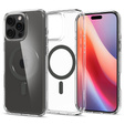 Carcasă MagSafe Spigen pentru iPhone 16 Pro Max, Ultra Hybrid, transparent / gri + 9H Tempered Glass