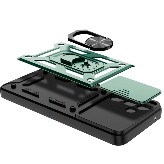 Carcasă blindată pentru Samsung Galaxy A26, CamShield Slide, verde + sticlă călită 9H