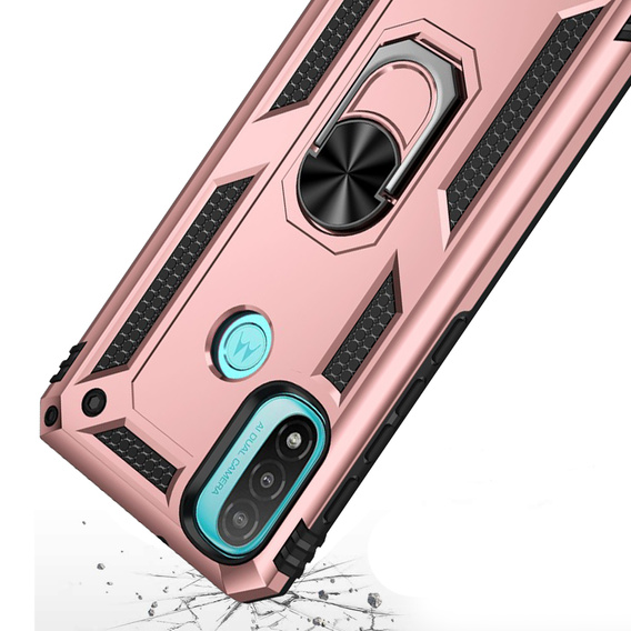 Husă blindată pentru Motorola Moto E20/E30/E40, Nox Case Ring, roz rose gold