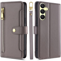 Cu clapetă pentru Samsung Galaxy A25 5G, Wallet Zipper Pocket, gri