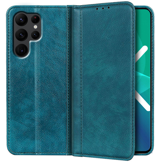 Huse pentru Samsung Galaxy S22 Ultra 5G, Wallet Litchi Leather, albastru