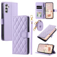 Husă cu clapetă pentru Samsung Galaxy S24 FE, Rhombus Crossbody Leather, violet