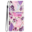 Cu clapetă pentru Samsung Galaxy A25 5G, Wallet, marble & flowers, roz + sticlă 9H
