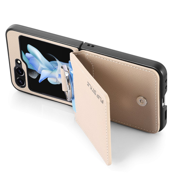 Carcasă pentru Samsung Galaxy Z Flip6 5G, Card Slot Ring Case, bej