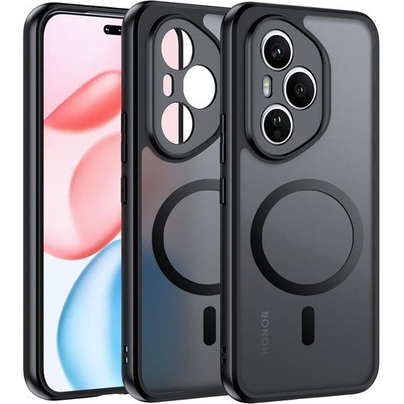 Husă pentru Honor 400 Pro 5G, pentru MagSafe, ERBORD Matt Case, negru + sticlă pentru ecran