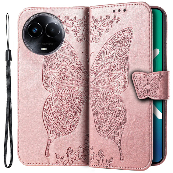 Cu clapetă pentru Realme 11 5G, Butterfly, roz rose gold