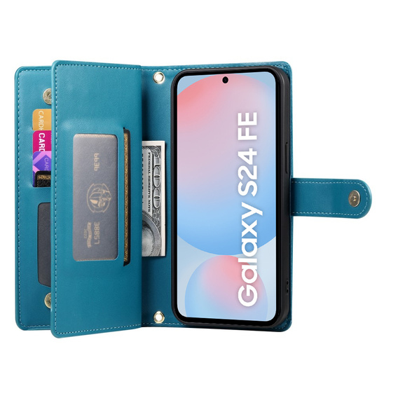 Cu clapetă pentru Samsung Galaxy S24 FE, Wallet Zipper Pocket, albastru