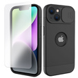Husă ERBORD MagSafe Cam Slider, negru + sticlă pentru ecran pentru iPhone 13 / iPhone 14