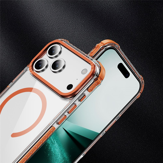 Carcasă blindată pentru MagSafe transparent cu laturi portocalii pentru iPhone 17 Pro