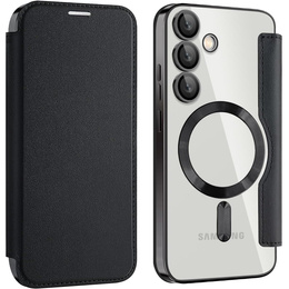 Cu clapetă pentru Samsung Galaxy S25 FE, RFID Wallet MagSafe CamShield, negru