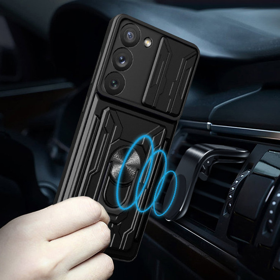 Husă blindată pentru Samsung Galaxy S23, Camera Slide Card Slot, negru