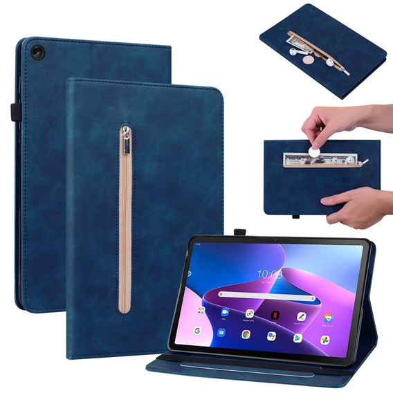 Husa pentru Lenovo Tab M10 10.1 Gen 3, Wallet Pen Slot, albastru