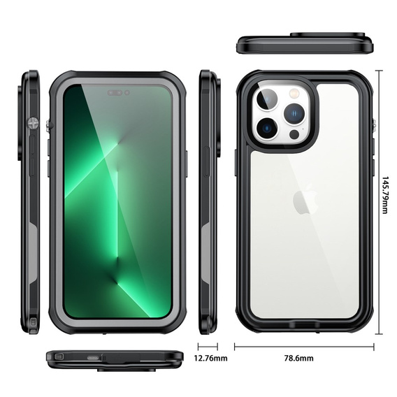 Husă impermeabilă IP68 pentru iPhone 14 Pro Max, negru
