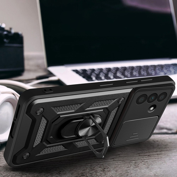 Carcasă blindată pentru Samsung Galaxy A56, CamShield Slide, negru + sticlă călită 9H