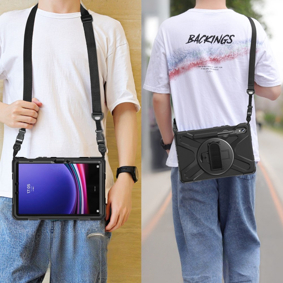 Husa blindată pentru Samsung Galaxy Tab S9 / S8 / S7, carcasă de protecție 360 cu slot pentru stylus, negru