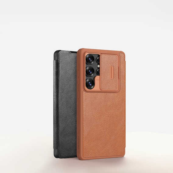 NILLKIN flip case NILLKIN pentru Samsung Galaxy S25 Ultra, CamShield Qin Pro, piele, maro
