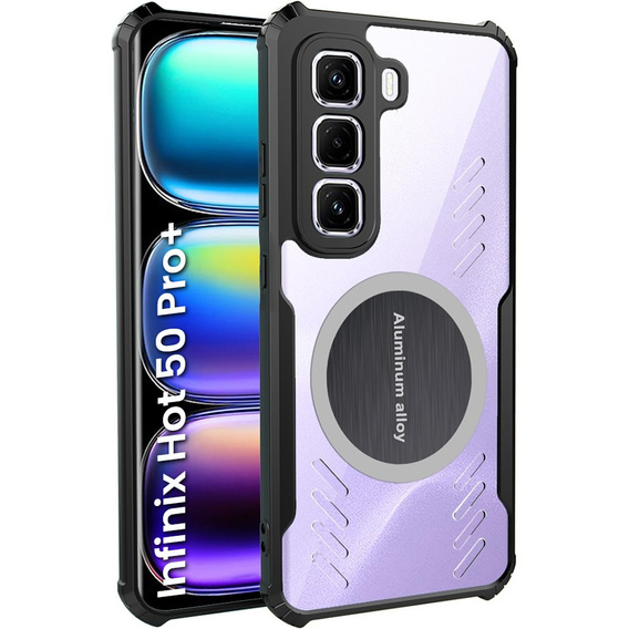 Carcasă pentru Infinix Hot 50 Pro+ 4G, cu placă magnetică, transparent / negru