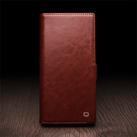 Carcasa flip pentru Samsung Galaxy S25 Ultra, QIALINO Leather Wallet, maro închis