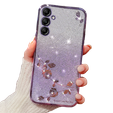 Husă pentru Samsung Galaxy A15, Glitter Flower, violet + sticlă 9H
