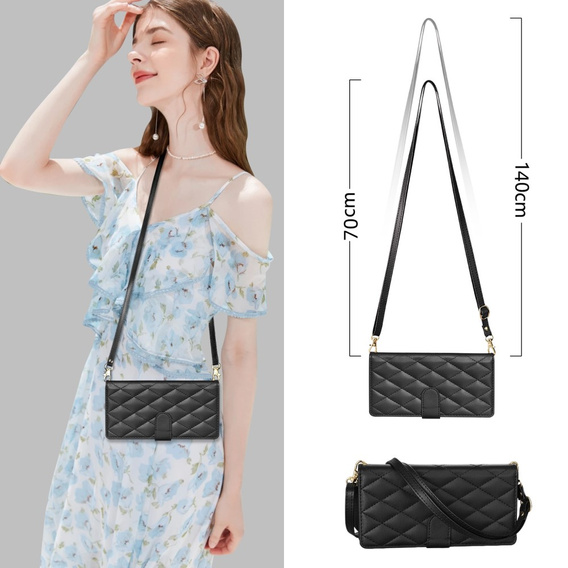 Husă cu clapetă pentru Samsung Galaxy S25 Edge, Rhombus Crossbody Leather, negru